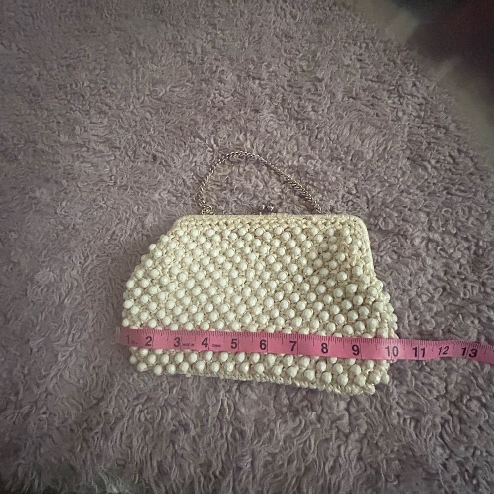 Elegant Pearl-Embellished Cream Clutch